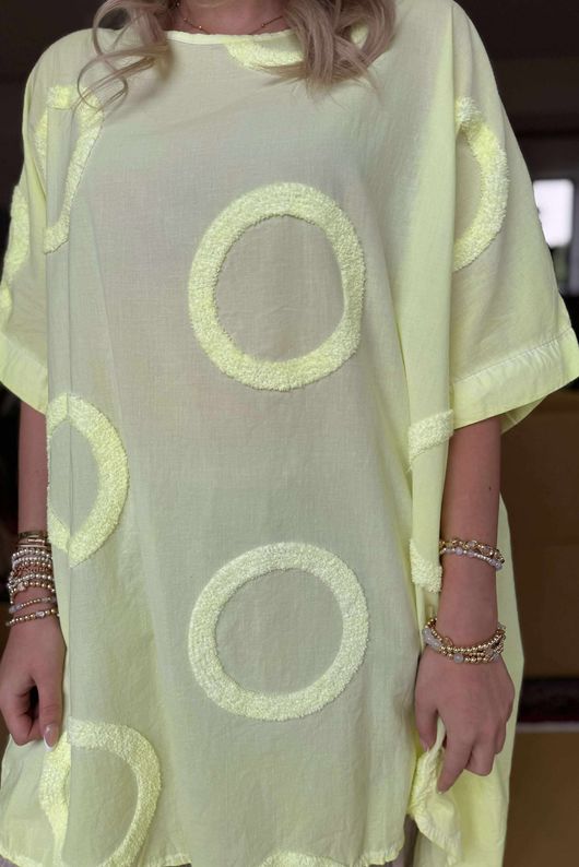 Made in Italy Sa Caleta Circle Longline Boyfriend Top Washed Citronella /6 =